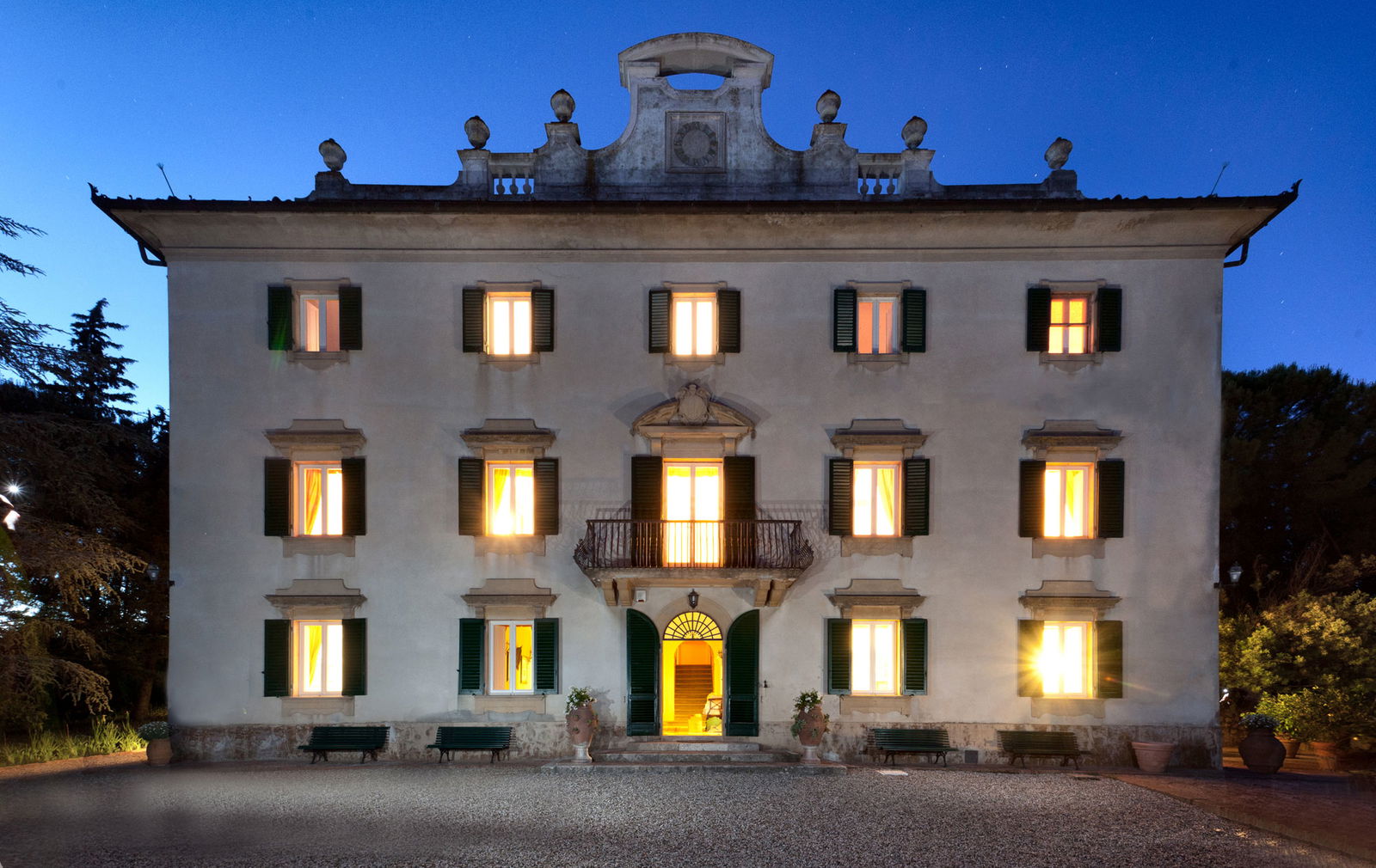 Romantic skyline at night will light up your evening under the stars at vacation rental Villa Vianci near Siena, Tuscany